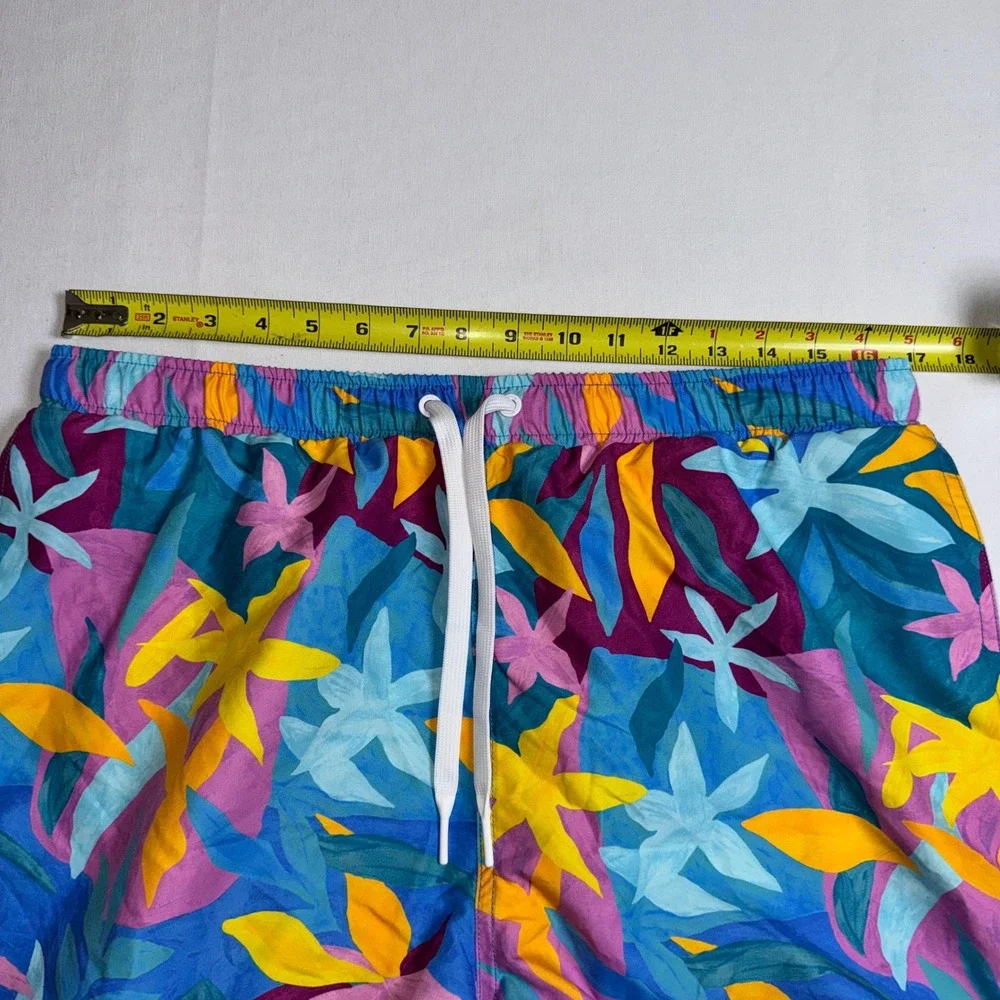Mott50 Mens Tropical Floral Swim Trunks Blue Yellow 5.5 Inch Inseam Large‎